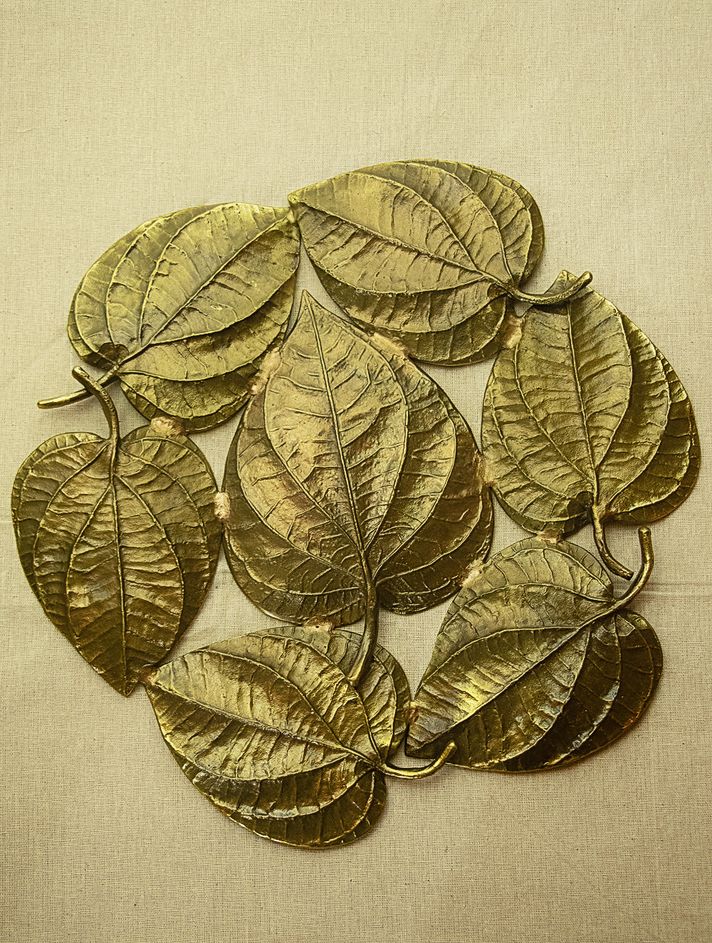 Brass Wall Plaque / Serving Platter - Paan Leaves