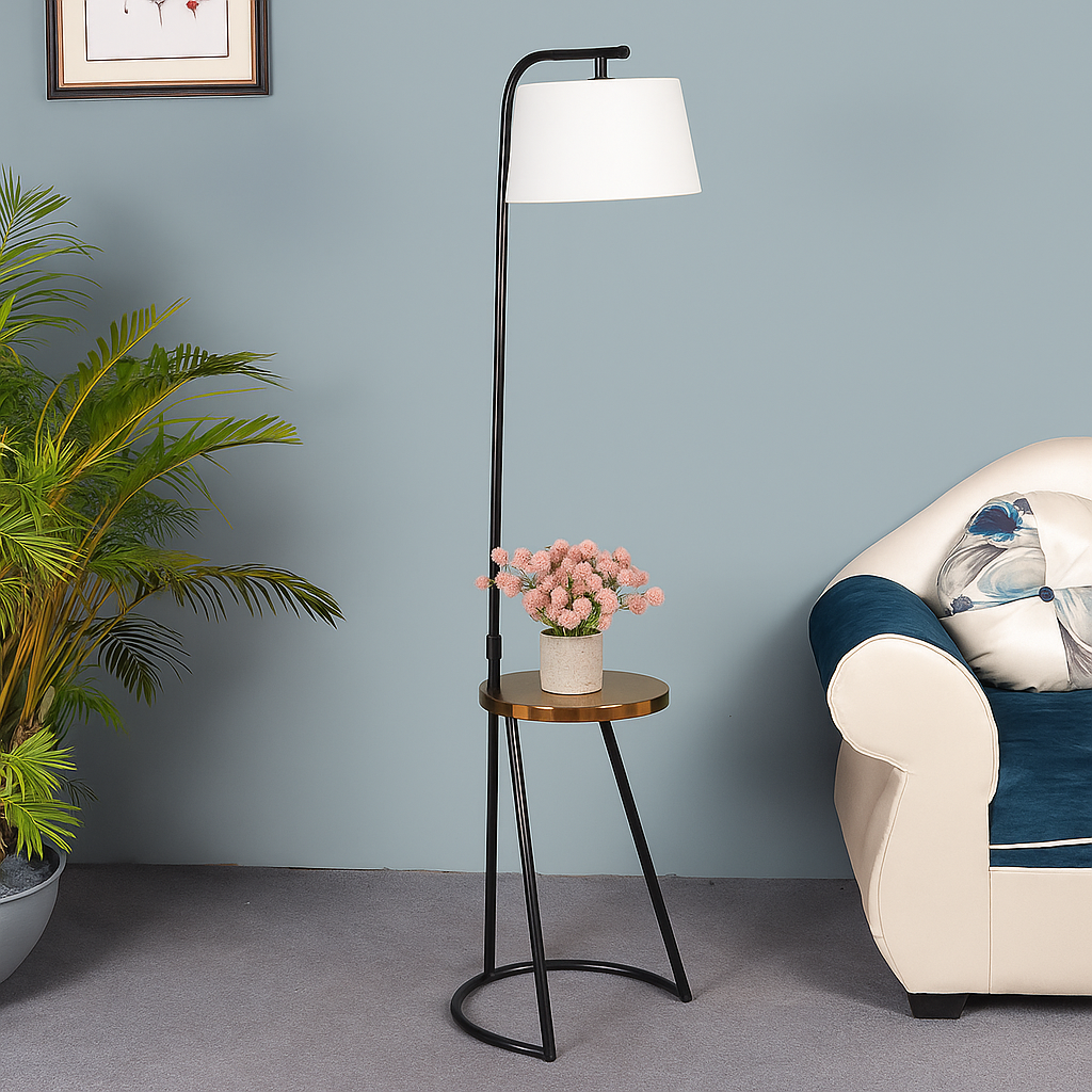 Lumo Luxe -Metallic Floor Lamp with Table
