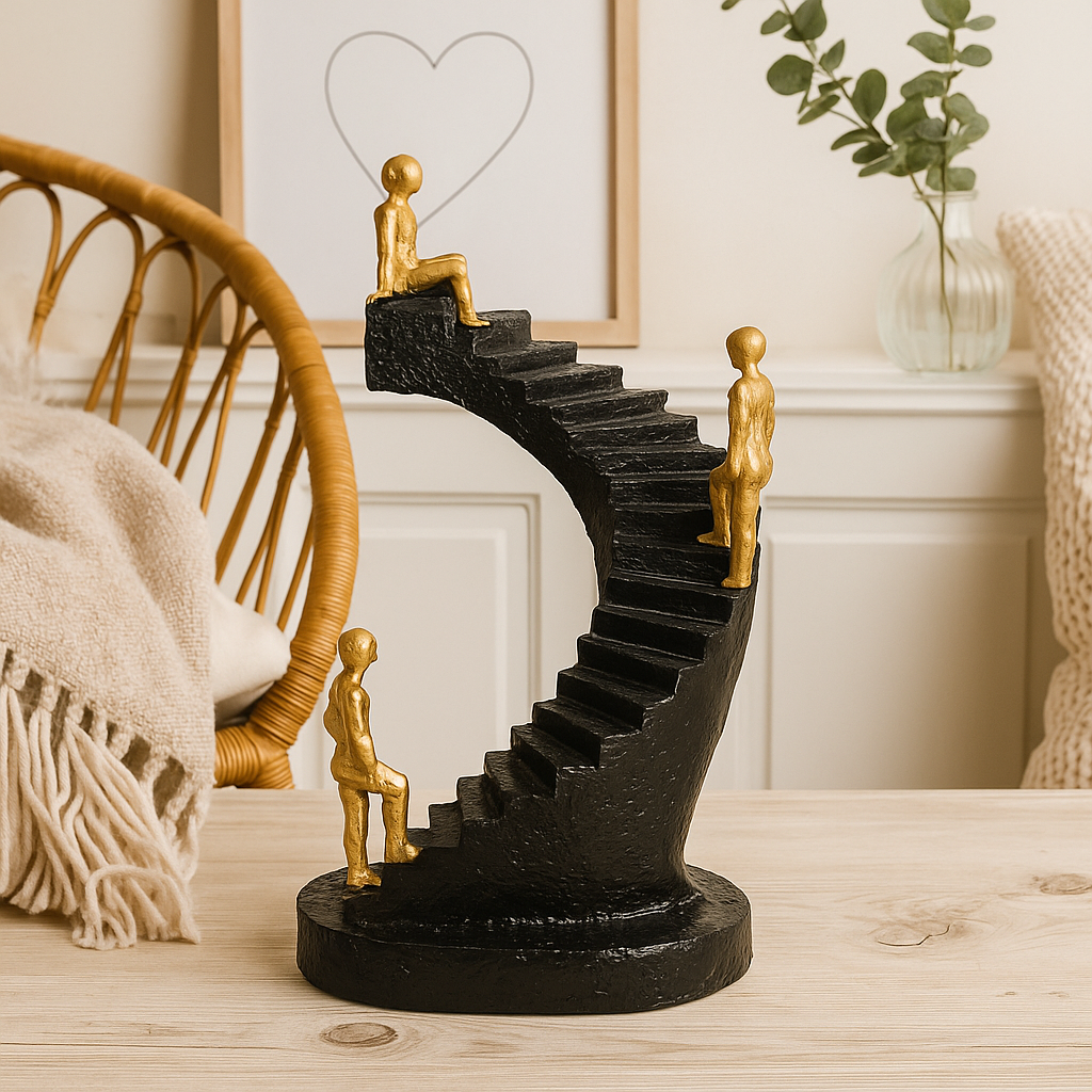 Golden Ascent – Stairway Figurine Decor