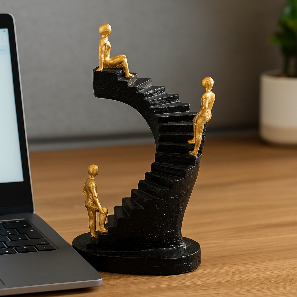 Golden Ascent – Stairway Figurine Decor