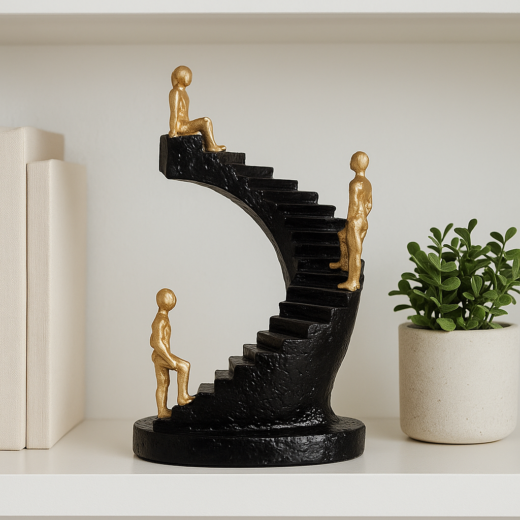 Golden Ascent – Stairway Figurine Decor