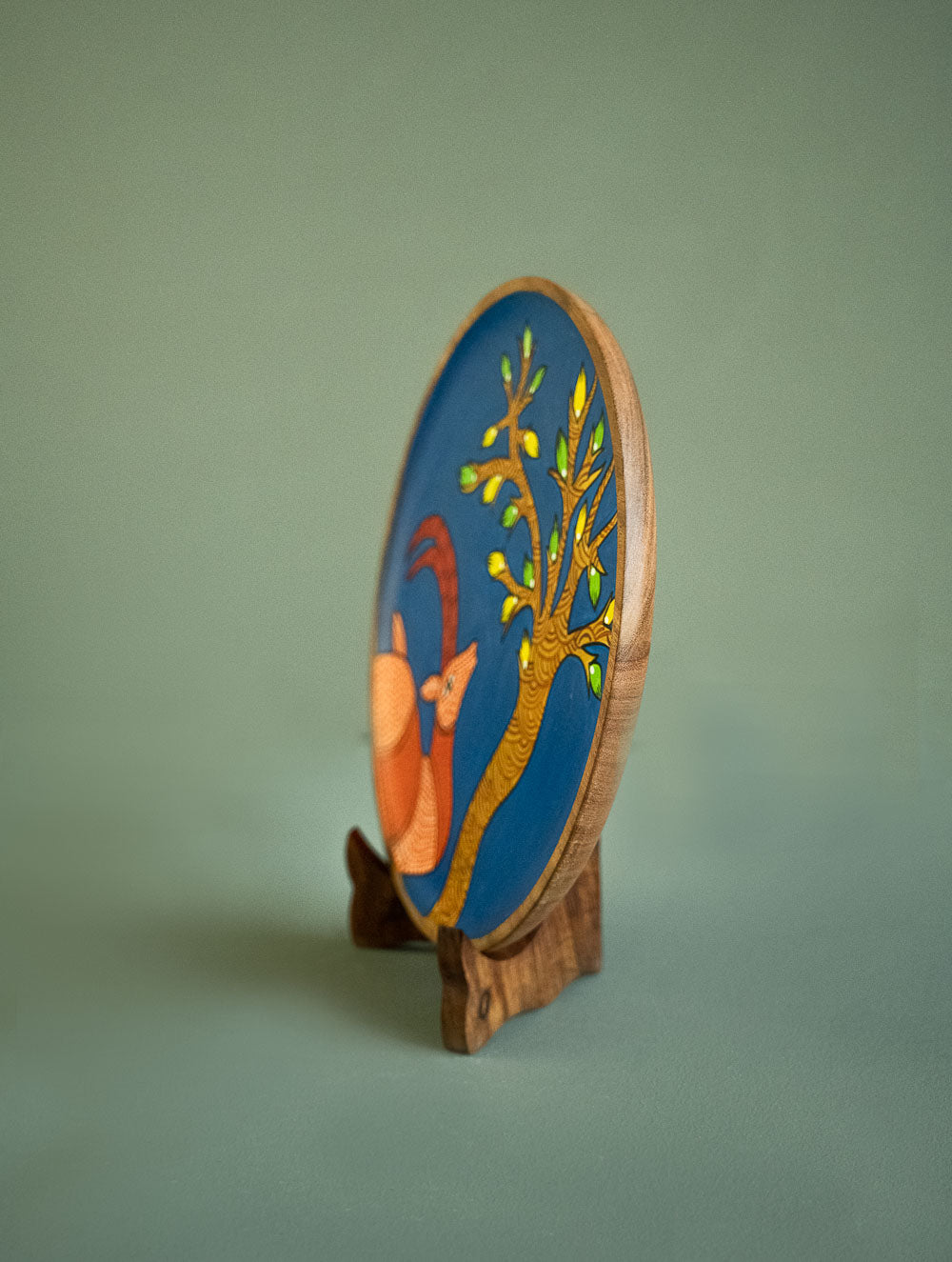 Exclusive Gond Art Wooden Wall Plate / Table Curio - Royal Deer