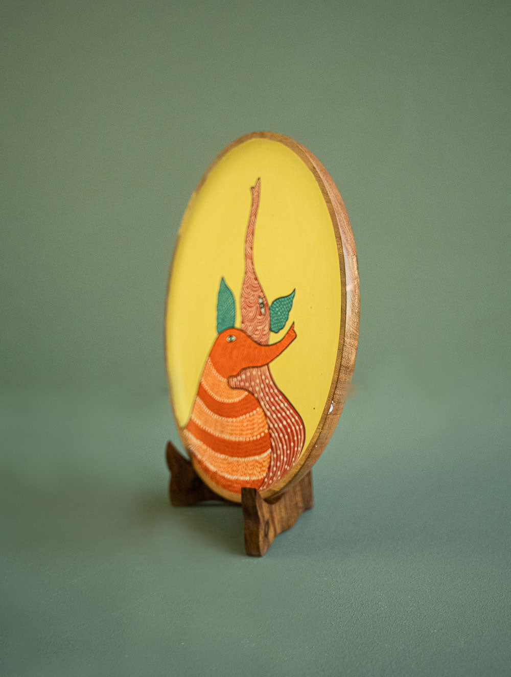 Exclusive Gond Art Wooden Wall Plate / Table Curio - The Elephants
