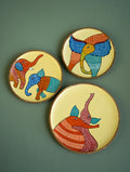 Exclusive Gond Art Wooden Wall Plate / Table Curio - The Elephants Trio (Set of 3)