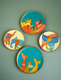 Exclusive Gond Art Wooden Wall Plate / Table Curio - The Fauna Medley (Set of 4)