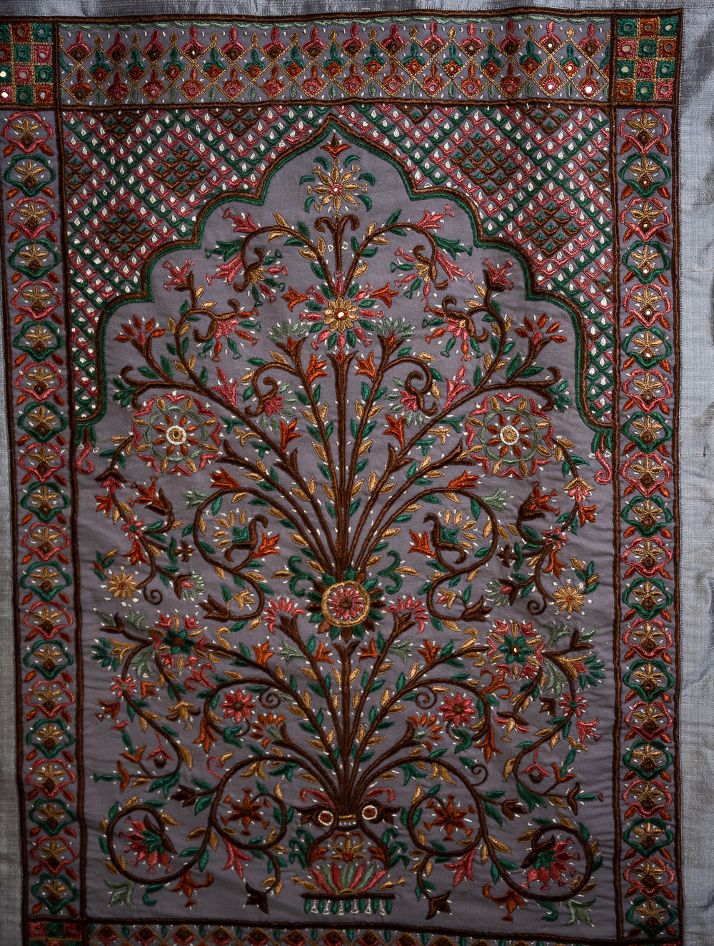 Exclusive Raw Silk Kutch Embroidered Wall Hanging - Pearl Grey (Extra Large)