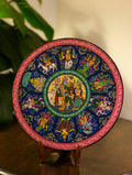 Intricate Pattachitra Art Wooden Wall / Table Plaque (12") - Krishna & Gopis, Dasha Avatar