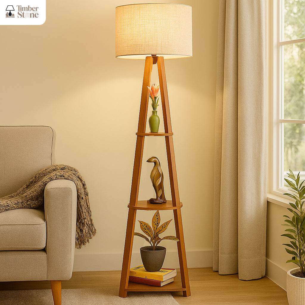 Classic Wooden Tower Floor Lamp