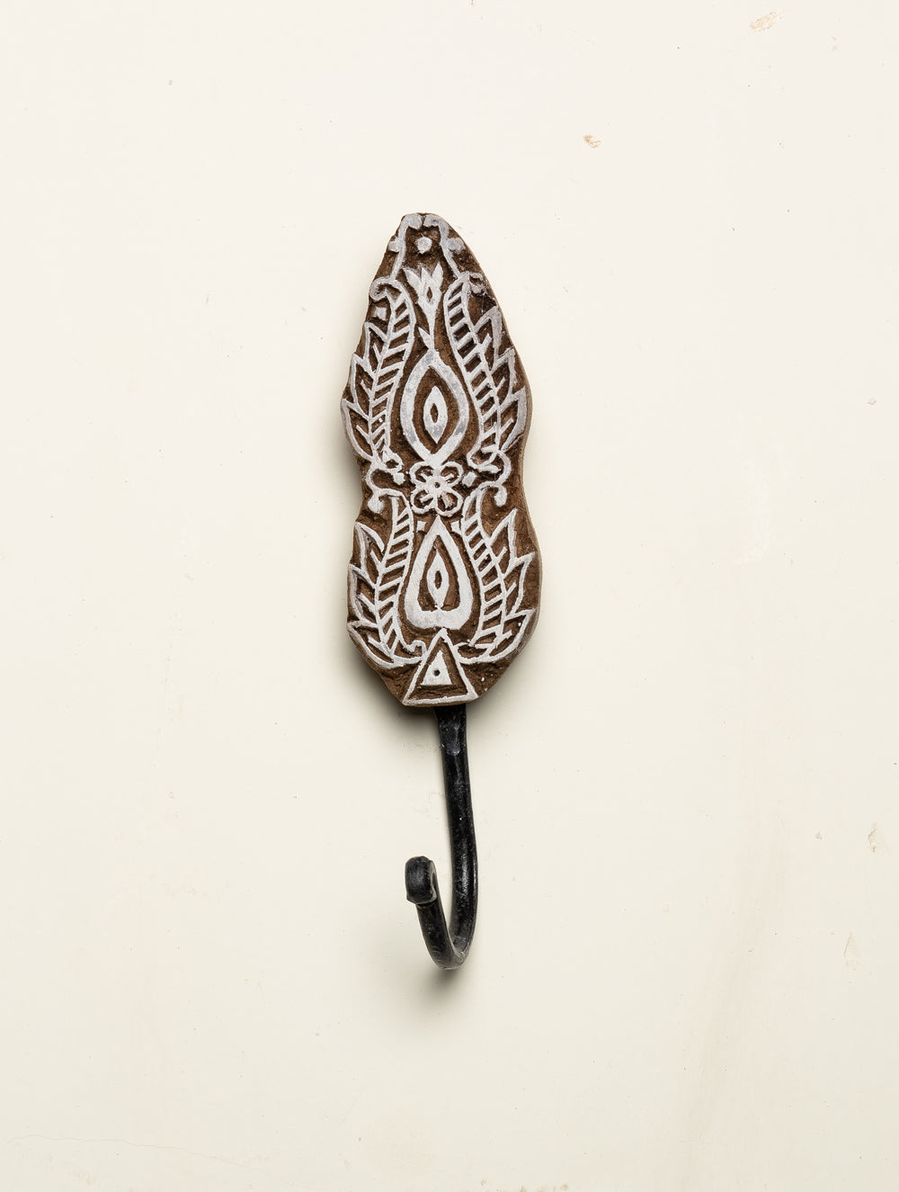 Wooden Engraved Wall Hook - Floral Motif