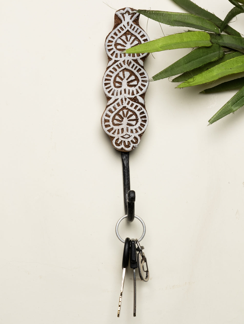 Wooden Engraved Wall Hook - Floral Motif