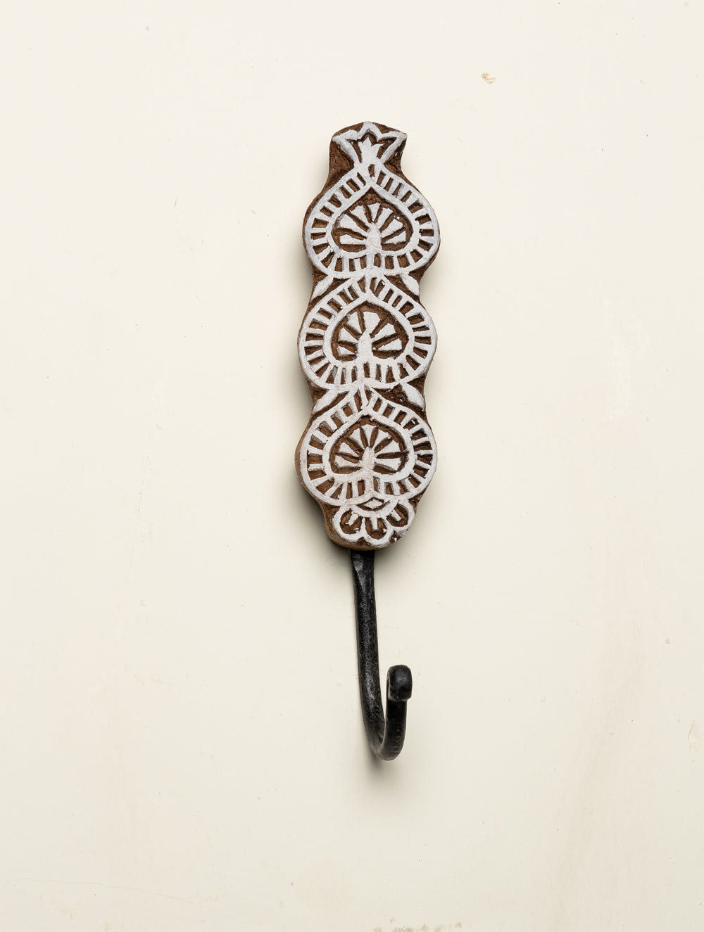 Wooden Engraved Wall Hook - Floral Motif